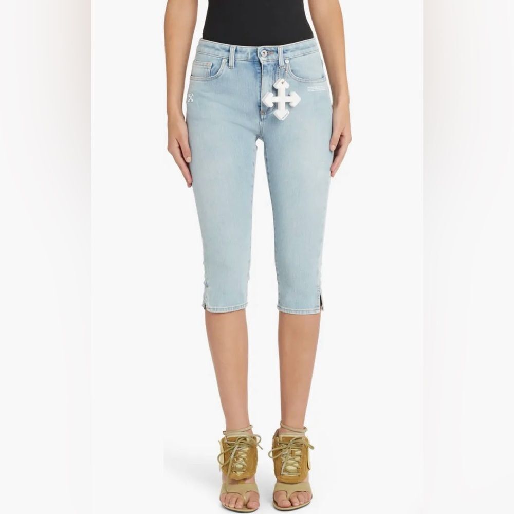 Off-White Denim Capri Cropped Denim Jeans Blue Size Small